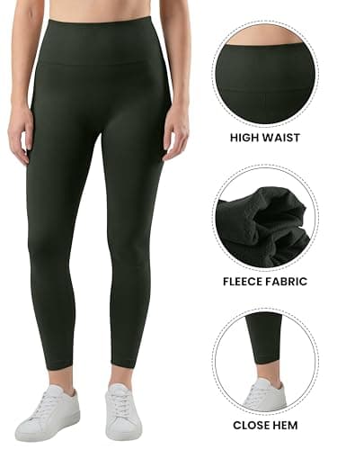 LUXY LINE LIMITED Women's High Waisted Fleece Lined Leggings, Thermal Tummy Control Yoga Pants for Gym, Workout (UK, Numeric, 12, 14, Regular, Regular, Khaki) — view 5