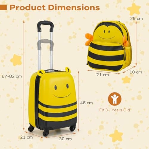 GYMAX 2Pcs Kids Luggage Set, 12" Backpack & 16" Children Hardshell Suitcase with Wheels & Anti-Lose Rope, Boys Girls Carry On Luggage Set for Travel School — view 6