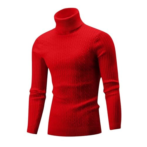 XMWSPO Men's Cable Knit Turtleneck Sweater,Long Sleeve Warm Sweatshirt — view 3