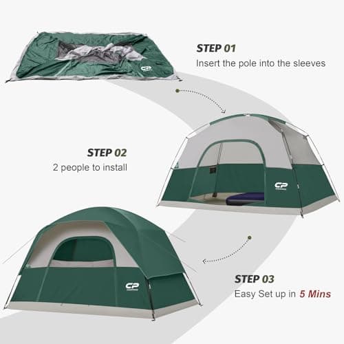 CAMPROS CP Large Family Tent for 6 People, Spacious Waterproof Camping Tent with 182 cm Standing Height, Easy Setup Dome Tent with Separate Living Space & Mesh Ventilation for Family Camping Holidays — view 5