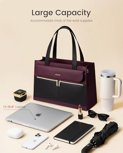LOVEVOOK Laptop Bags for Women 15.6 Inch Ladies Work Bags Large Tote Bag with Laptop Compartment Designer Handbag Stylish PU Leather Briefcase for School Shoulder Bag for Office Business, Purple — view 5
