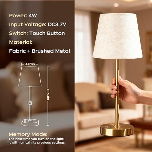 fuaoddda Cordless Rechargeable Table Lamp, 3000K USB Bedside Lamp Gold — view 5