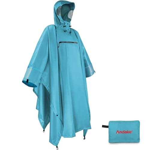 Andake Rain Poncho Waterproof Adult, Lightweight Reusable Raincoat Women Men Unisex with Hood for Hiking, Camping, Outdoor Activities