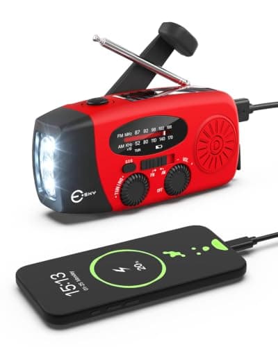 Esky Wind Up Radio, Survival Hand Crank Solar Radio AM/FM Emergency Weather Radio, 2000mAh Rechargeable USB Phone Charger, SOS Alarm, LED Bright Flashlight, for Household and Outdoor Camping, Hiking
