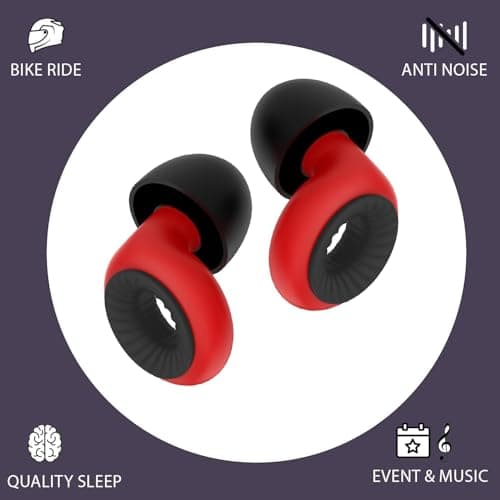 Reusable Ear Plugs for Sleep - Noise Cancelling, Snoring, Travel, and Concerts | 25dB Hearing Protection with Noise Reduction | Comes with 8 Ear Tips and XS/S/M/L - Black (Red) — view 2