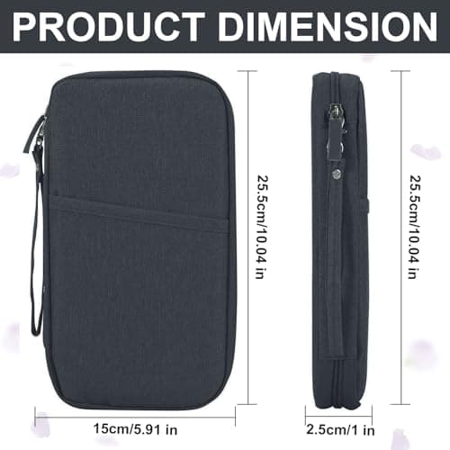 Passport Holder Travel Wallet, Large Capacity Travel Document Holder, RFID Blocking Waterproof Portable Travel Wallet Organiser for Cash Passport ID Card Credit Cards Flight Ticket Pen, Grey — view 2