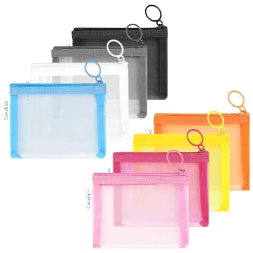 Nylon Makeup Bag Cosmetic Pouches Travel Organizer Case for Purse Diaper Bag Home Organizing Striped Multi Size, Mix 8 Colors, 8 Pack Mini 8 Colors, Fashion