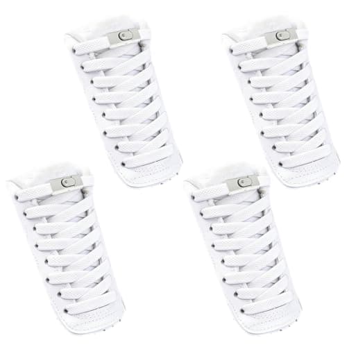 GAZIL 2 Pairs No Tie Elastic Shoe Laces White, Flat Elastic Laces with Metal Lock for Trainers, Running Walking Sneakers, Shoe Lace Adult for Sport Boots & Kids