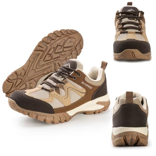 CC-Los Women's Waterproof Outdoor Walking Shoes Non-Slip Lightweight Hiking Brown Wide Size 6 — view 6