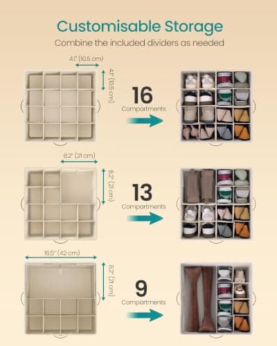 SONGMICS Shoe Organisers, 2 Pack, 16 Pairs, Stackable, Cappuccino Beige — view 3