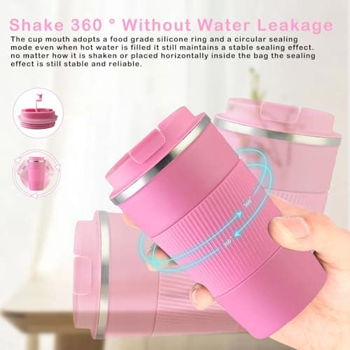 Senshuomy Travel Mug, Insulated Coffee Cup with Leakproof Lid, Reusable Coffee Cups Travel Cup, Stainless Steel thermaol Mug for Hot Cold Drinks (Pink 380ml) — view 3