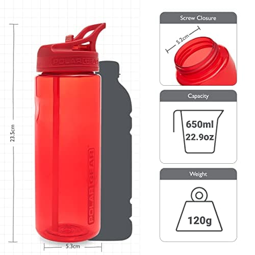 Polar Gear 650ml Aqua Grip Water Bottle with Straw - Drinking Bottle, Red — view 3
