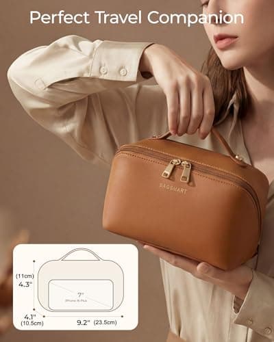 BAGSMART Large Travel Makeup Cosmetic Bag, Lay Flat, Clear Brush Pocket — view 2