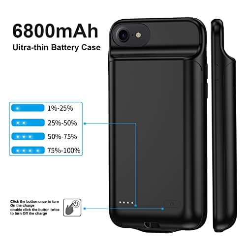MIGAFEI iPhone 8/7/6s/6/SE 2020 battery case, 6800mAh ultra-thin protective charging case, portable rechargeable expandable battery charger (Black 8/7/6s/6/SE) — view 3