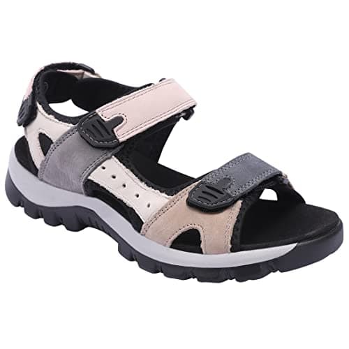Harssidanzar Women's Sports Hiking Sandals Adjustable Strap Leather Sandals for Women Outdoor Sports Sandals Walking SL256UK,Pink Black, Size 5.5 UK