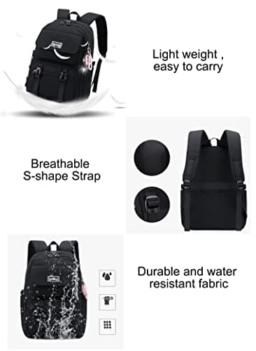 SellerFun Teen Girls Casual Backpack High Middle School Daypack Women Daily Travel Laptop Bag(B Black,29 Liters) — view 6