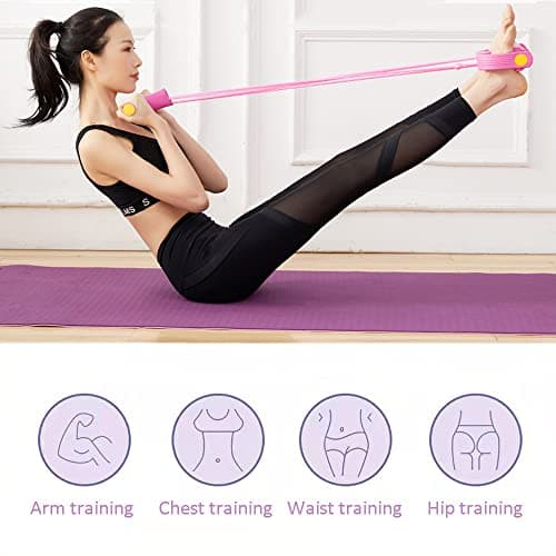 DZOZO Multifunction Resistance Training Pope Elastic 4 Tube Pedal Resistance Band Sit-up Pull Rope Fitness Pedal Exerciser Tension Rope Sport Trainer Equipment for Legs Fitness Arm Slimming Training — view 4