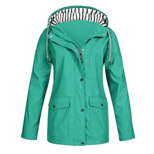 TOFOTL Women's Waterproof Jacket, Hooded Cycling Rainproof Jacket, Warm Adjustable Fleece Walking Casual Winter Rainproof Running Outdoor Breathable Showerproof Waterproof Raincoat Women, L
