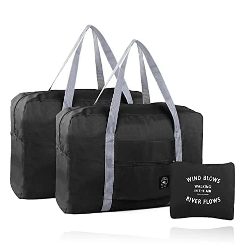 Foldable Travel Bag, 2 Pack Foldable Travel Duffel Bags, Waterproof Carry On Luggage Bags, Large Capacity Multifunctional Storage Bag, Suitable for Sports, Gym, Vacation, Black