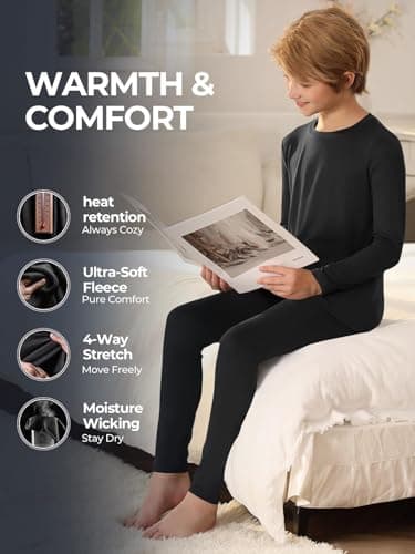 Haloumoning Boys Thermal Underwear Set Long Sleeve, Black, 13-14 Years — view 4