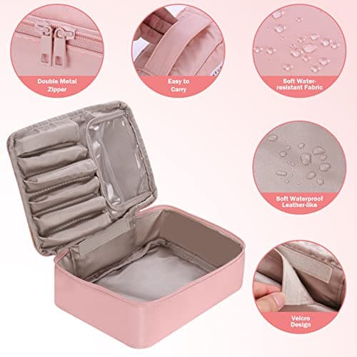 Travel Makeup Bag [with Brushes Holder & Detachable Pouch] Cosmetic Bag Large Capacity Waterproof Makeup Case Storage Organiser for Women & Girls (Pink) — view 5