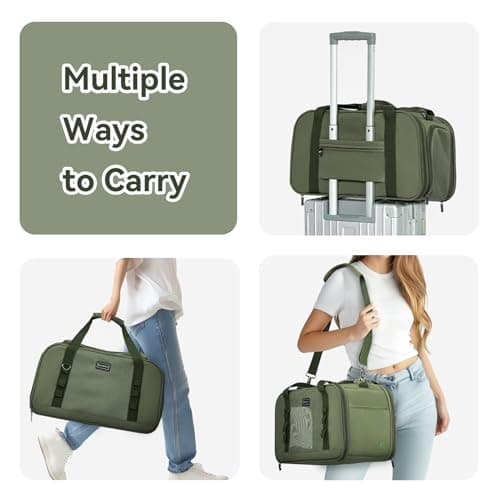 Petsfit Airline Approved Cat Travel Carrier – Portable Foldable Soft Pet Bag for Small Dogs & Cats, Ventilated, Shoulder Strap Included, Car & Plane Friendly, Olive Green, 49×23×28cm — view 6