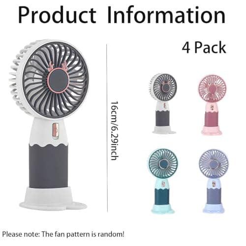 KIAMIOAMDA 4Pack Handheld Fan, USB Rechargeable Portable Mini Fans with Base, Quiet Personal Cooling Fan, Small Desk Fan for Travel, Office, Outdoor, Home, 4 Colors — view 2