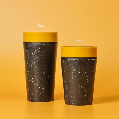 Circular&Co 12oz / 340ml Reusable Coffee Cup – Made from Recycled Paper Cups – Leakproof, Lockable Travel Mug, BPA Free – Grey & Mustard Yellow – Made in the UK — view 4