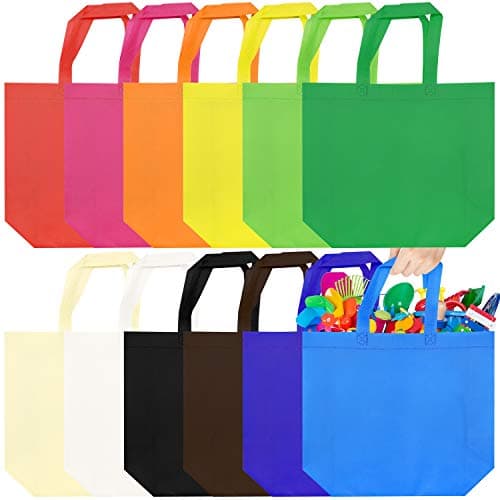 Cisolen 24 Pieces Gift Bag with Handle Large Non Woven Bags Reusable Shopping Bag Party Favor Bags Grocery Tote Bag for Picnic (12 Colors)