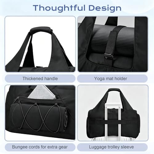 flintronic Sports Gym Bag for Women, Yoga Mat Bag, Travel Duffel Bags with Shoe Compartment and Wet Pocket, Sports Bags with Water Bottle Pouch for Yoga, Gym, Travel, Black — view 5