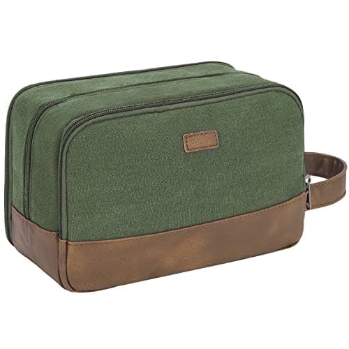 WANDF Toiletry Bag for Men, Travel Wash Bag with Handle, Water-Resistant Canvas Shaving Organiser, SBS Metal Zipper Dopp Kit for Makeup Bathroom Gym (Green)