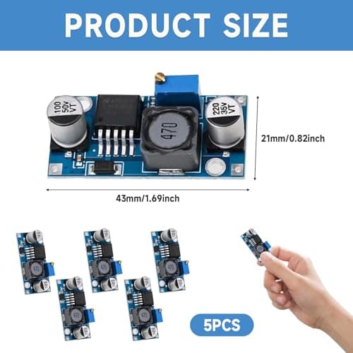 5Pcs LM2596 DC-DC Buck Converter Voltage Regulator, High Efficiency Step Down Power Supply Module 3.0V-40V Input to 1.25V-35V Output, 3A Max Current for DIY Electronic Projects — view 2