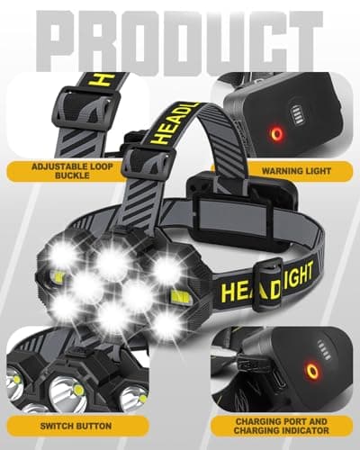 MOXTOYU Super Bright LED Head Torch Rechargeable 2023 Edition, 22,000 Lumens Headlight with 10 LEDs and 10 Modes, Hands-Free Flashlight for Camping, Fishing, Cycling, Hiking, IPX4 Waterproof — view 3