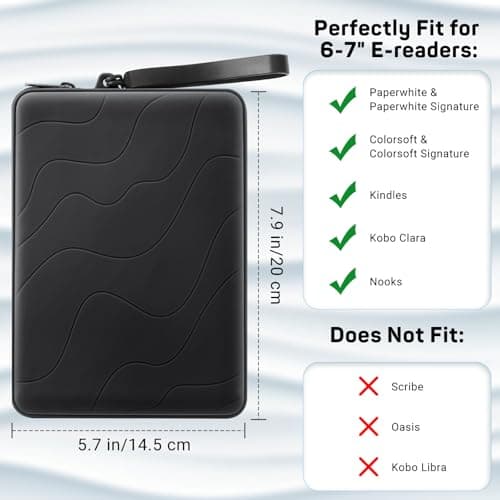 MoKo 6-7 Inch Silicone Clutch Sleeve for Kindles & E-Readers, Multi-Purpose Bag with Accessory Pouch Fits 7" Paperwhite/Colorsoft & 6.8" Paperwhite, 6" Kindles, Kobos, Nook, iPad Mini 6, Black — view 2