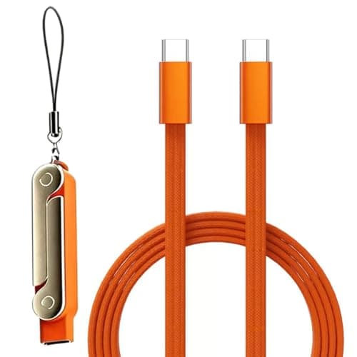 240W USB C to USB C Fast Charging Cable, 3-in-1 Detachable Braided Cord with USB C Converter & Foldable Phone Stand, Compatible with iPhone 16/15, Samsung Galaxy & USB-C Devices (Orange)