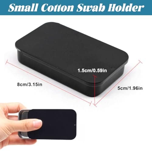 SwirlColor Cotton Swab Holder for Travel, 4 Pcs Portable Small Cotton Bud Holder Empty Metal Box Containers with Slide Top for Cotton Ball Toothpicks Hair Ties -Black — view 2