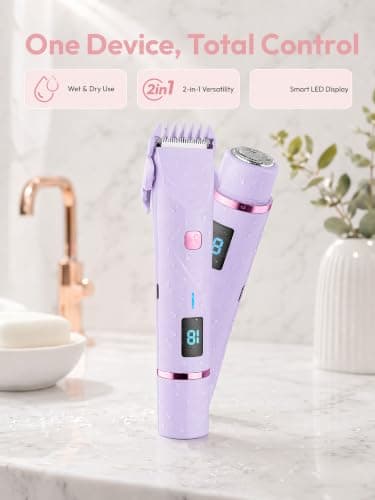 Upgraded Dual Head Shaver Women Intimate Shavers for Women Bikini Trimmer with Ceramic Blades, IPX7 Waterproof, USB-C Rechargeable, Cordless Painless Hair Removal for Face Legs Underarm Body (Purple) — view 6