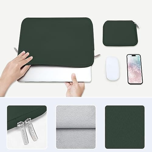 MOSISO 13 inch Laptop Case Neoprene Sleeve with Small Bag,Midnight Green — view 4