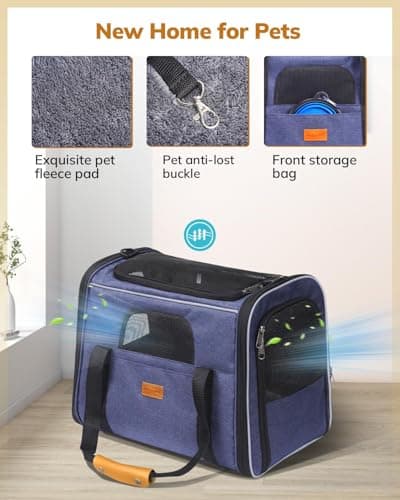 Morpilot Cat Carrier - Airline Approved, Top Opening Portable Dog Bag with Breathable Mesh/Removable Mat, Adjustable Shoulder Strap & Bowl, Foldable Travel Cage, M, Denim Blue (Max 7kg) — view 4