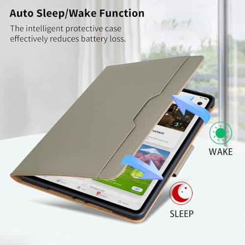 Cicili Case for Xiaomi Pad 8 / Pad 8 Pro 2025 11.2 Inch/Xiaomi Pad 7/Pad 7 Pro 2024 Premium PU Leather Folio Cover with Pen Holder Protective Cover with Stand and Hand Strap, Auto Wake/Sleep, Khaki — view 3