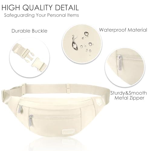 MAXTOP Large Bumbag Waist Fanny Pack Running Belt for Men Women Unisex Bum Bag with Headphone Jack and 4-Zipper Pockets Adjustable Belt for Travel Running Jogging Workout Hiking Gifts Beige — view 5