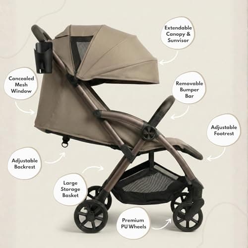 Venture Avio Stroller – Lightweight Compact Pushchair for Toddlers up to 4 Years – Travel Baby Stroller with Raincover, Cup Holder, Large Basket (Truffle) — view 6