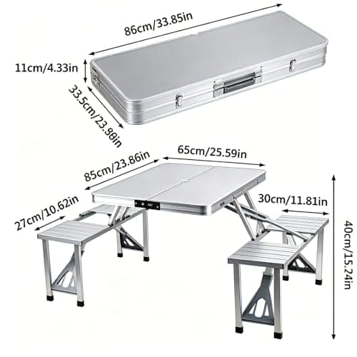 Gr8 Garden Aluminium Folding Camping Table & 4 Chairs Set Portable Picnic Dining Set for Camping BBQ Garden Fishing Festival Caravan Outdoor Use Lightweight Foldable Carry Case Silver — view 3