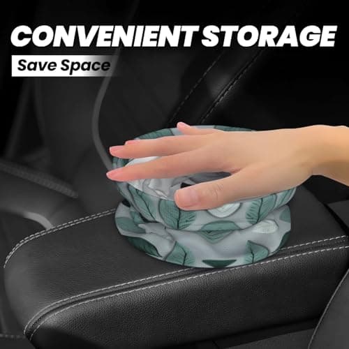 MDATT Mint Gray Leaf Car Trash Can Leak-Proof Organizer For Long Road Trips And Family Vacations — view 4