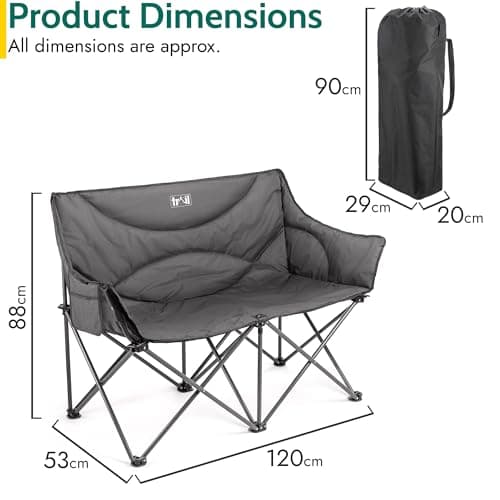 Trail Linnet Padded Double Camping Chair, 2 Seater, Grey — view 3