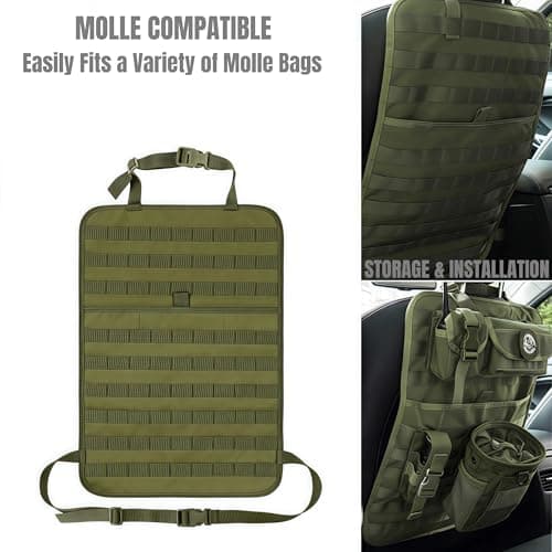 Tactical MOLLE Car Seat Back Organizer - Sag-Proof Vehicle Panel Protector w/9-Row Storage, Universal Fit for SUV, Truck, Pickup (Khaki) — view 3