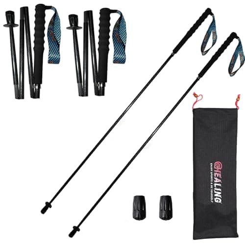 OKHEALING Ultralight Trekking Poles, Foldable, Set of 2, Ultralight Carbon Fiber, Trail Poles with Moisture Wicking Handle, with Storage Bag (120cm)