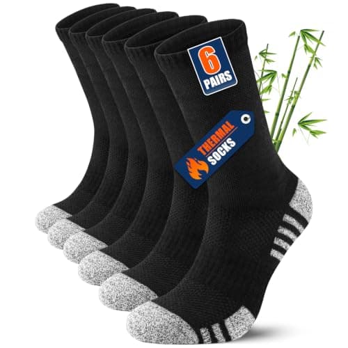 Niofind Mens Bamboo Thermal Socks, 6 Pairs Full Cushioned Breathable Socks