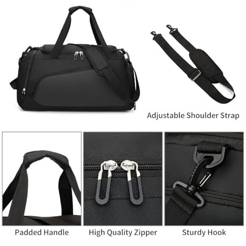 Gym Bag with Shoe Compartment & Wet Pockets for Men/Women, Waterproof Sports Duffle Bags for Workout/Fitness/Travel (Black,20"x11"x11") — view 3