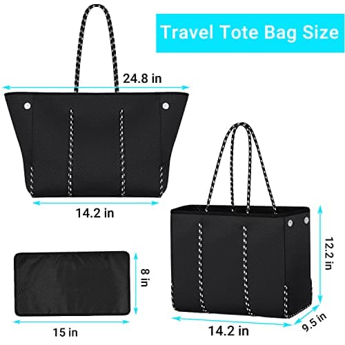 IBFUN Neoprene Tote Bag Beach Bag Women Gym Pool Bag Large Travel Bag, A3 Black Upgraded, Großes Upgrade — view 6